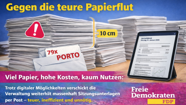 Unnötige Papiermengen und hohe Portokosten stehen digitalen Alternativen gegenüber – ein Beispiel für vermeidbare Ressourcenverschwendung.